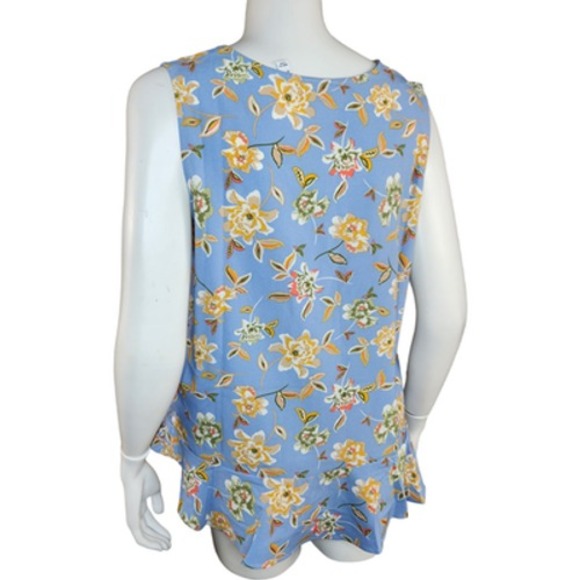 Denim & Co. Printed Sleeveless Tank Top Flutter Bottom Blue Floral X-Small NWOT - Picture 6 of 14